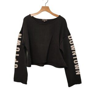 Highline Shirt Womens Sz XL Black White Crop Top‎ UPTOWN DOWNTOWN Raw Hem